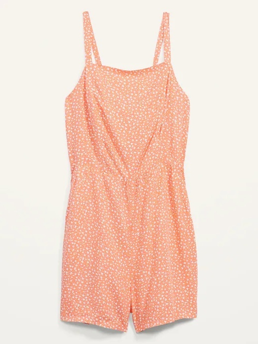 Old Navy Coral Mini Sundress Romper with White Floral Print